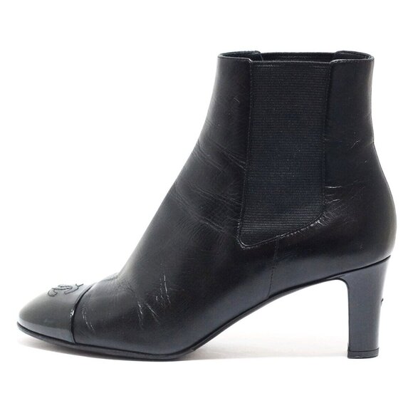 Auth CHANEL - Black Leather Women's Boots - Picture 1 of 7